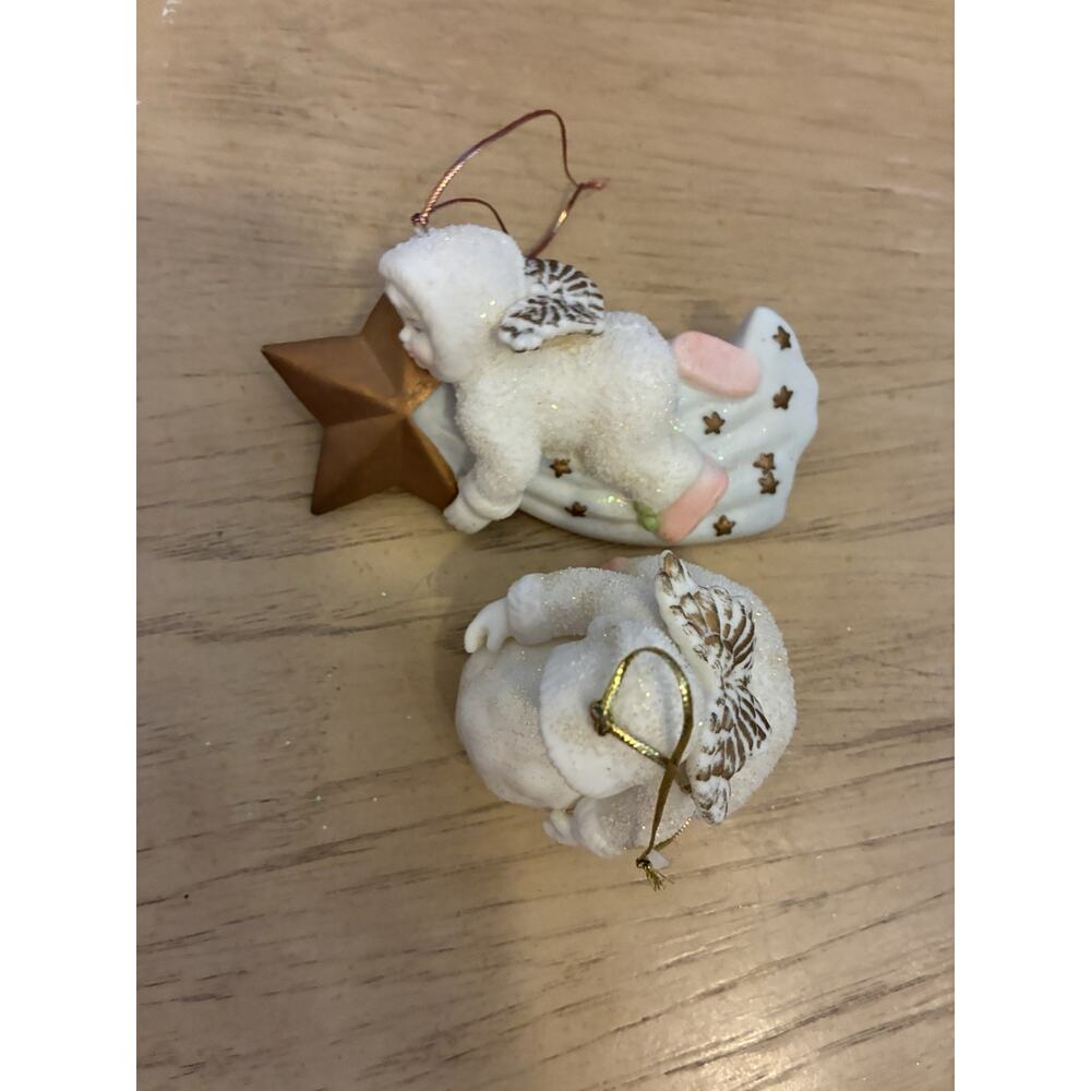 2 VTG Bisque Porcelain Snow Babies Ornaments Angel Star Comet Department 56 - Picture 12 of 15